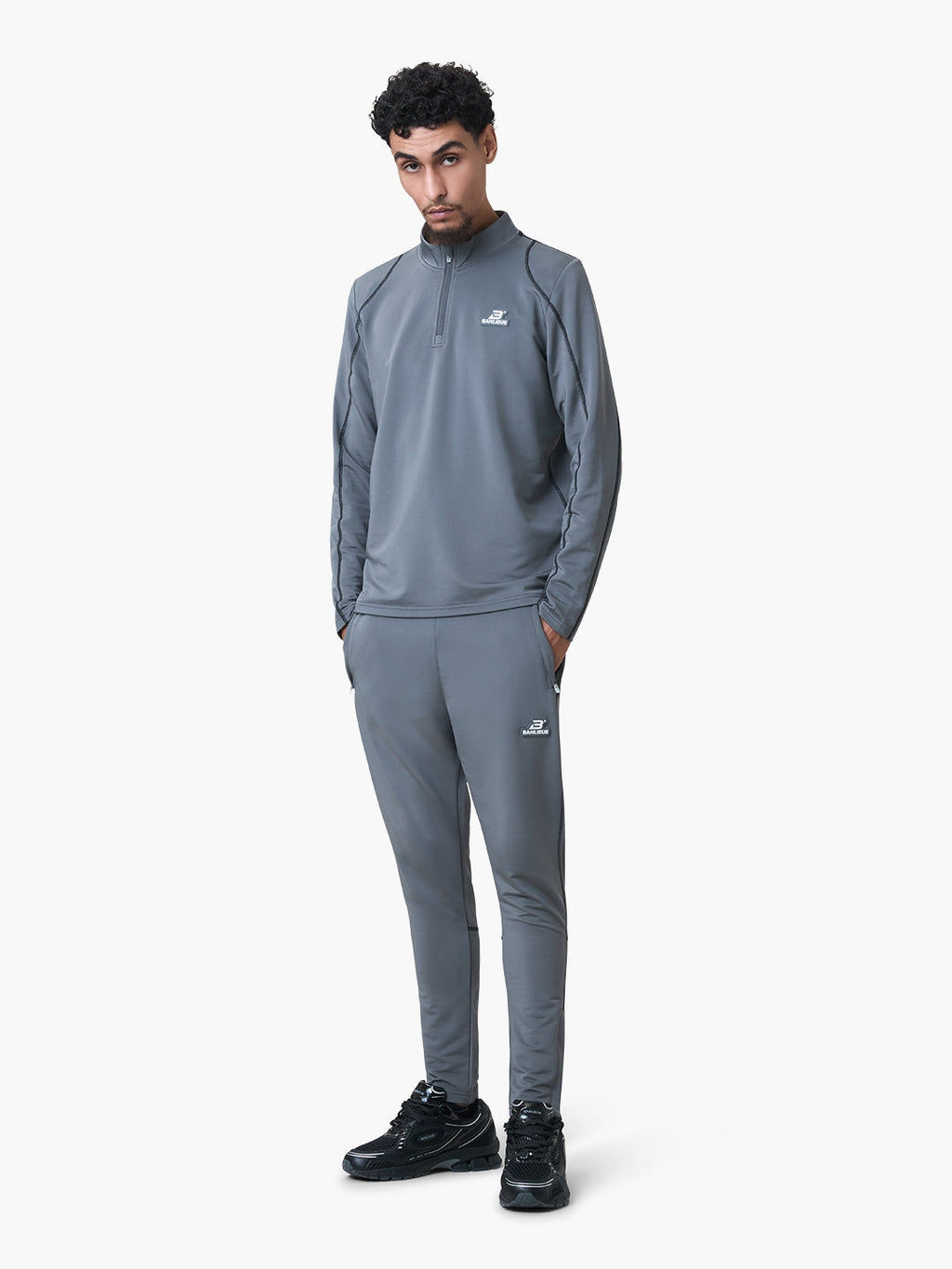 CONTRAST STITCH HALFZIP TOP | GREY / BLACK