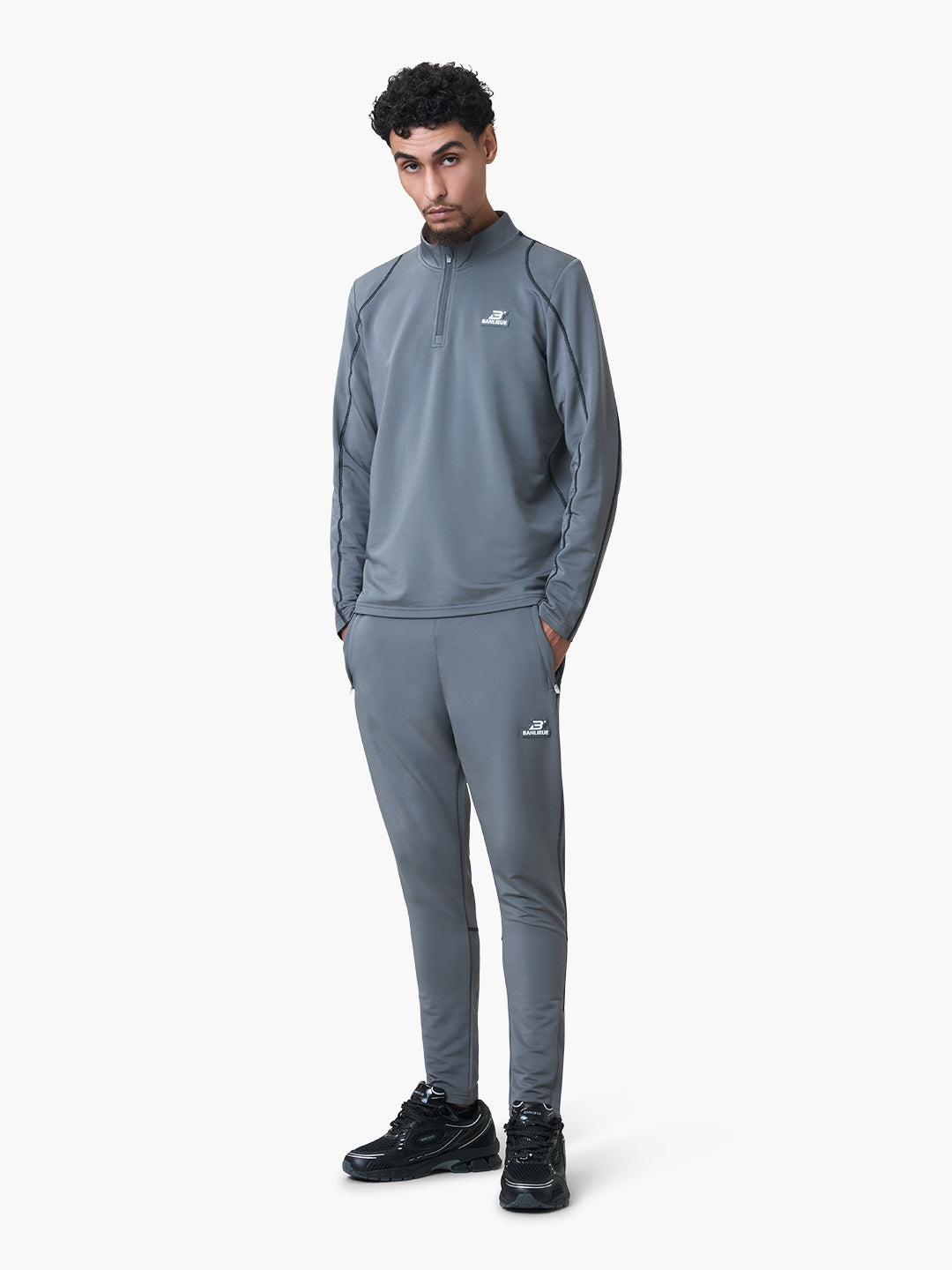 CONTRAST STITCH HALFZIP TOP | GREY / BLACK