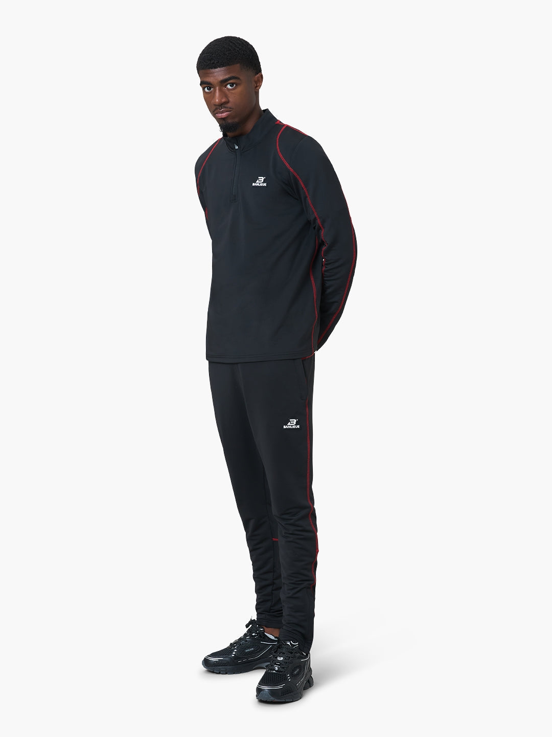 CONTRAST STITCH HALFZIP BOTTOM | BLACK / RED