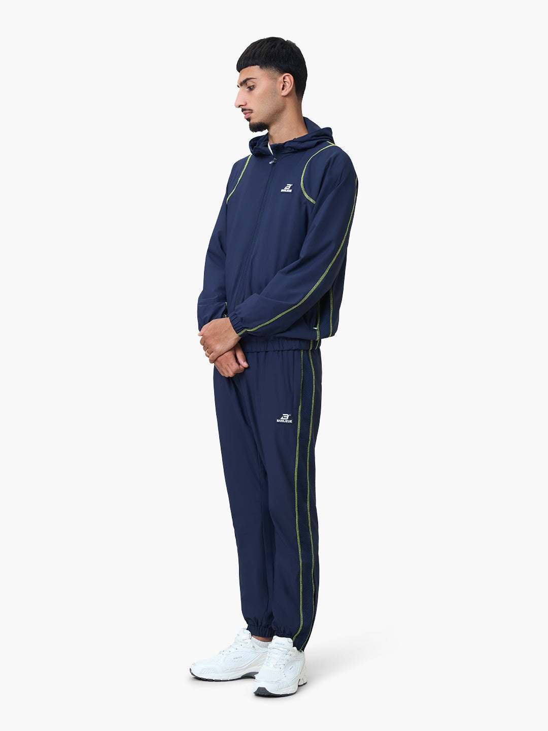 CONTRAST STITCH RETRO HOODED TRACKTOP | NAVY / LIME