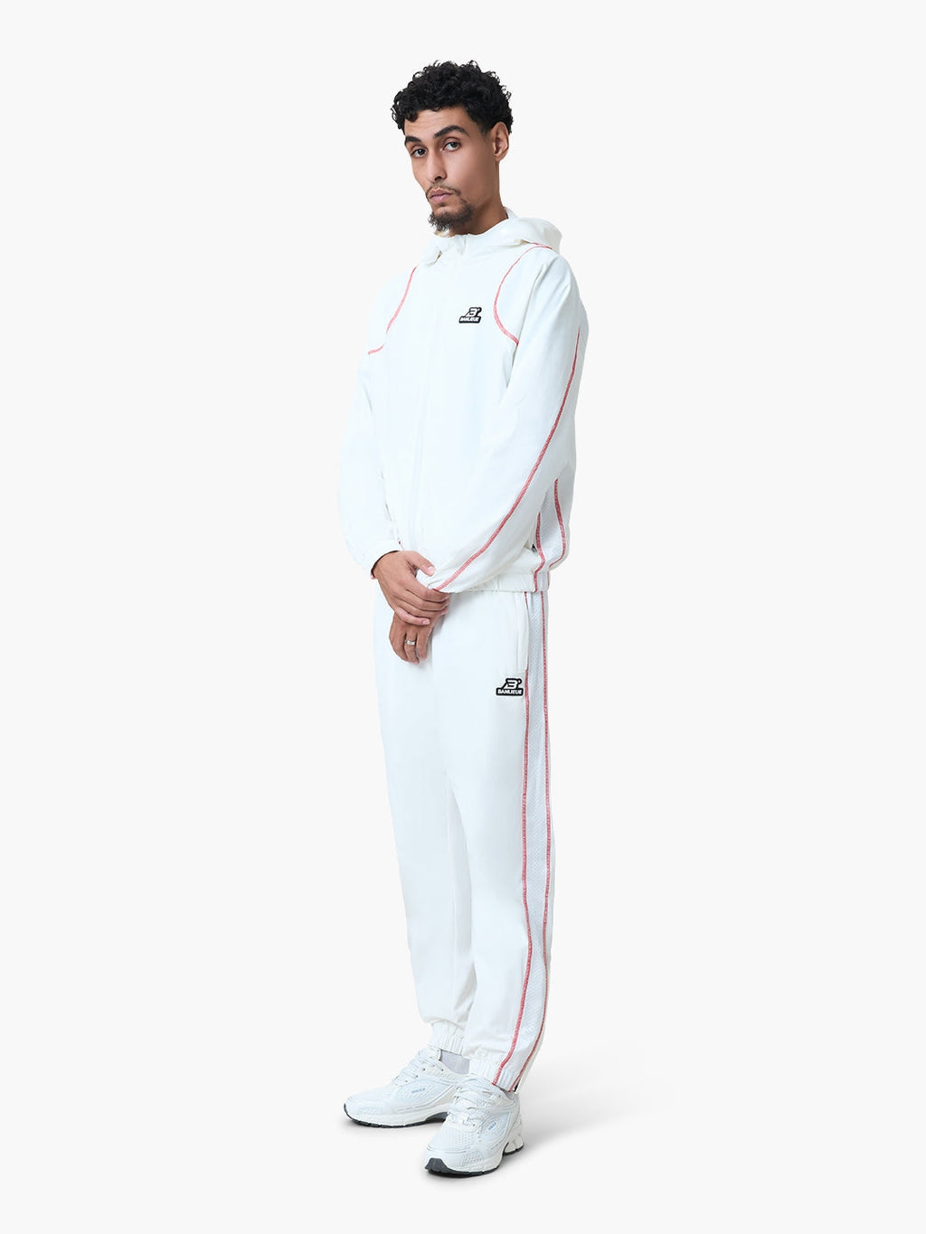 CONTRAST STITCH RETRO HOODED TRACKTOP | WHITE / RED
